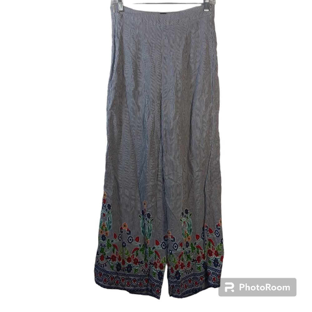 Shein Striped Floral Wide Leg Cropped Pants Size M